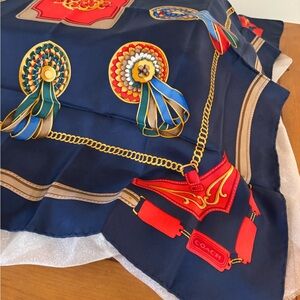 Coach Dark Blue and Bright Color Silk Scarf Square